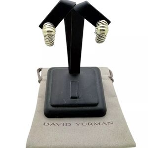 David Yurman Sterling Silver 14K Yellow Gold Shrimp Omega Back Huggie Earrings